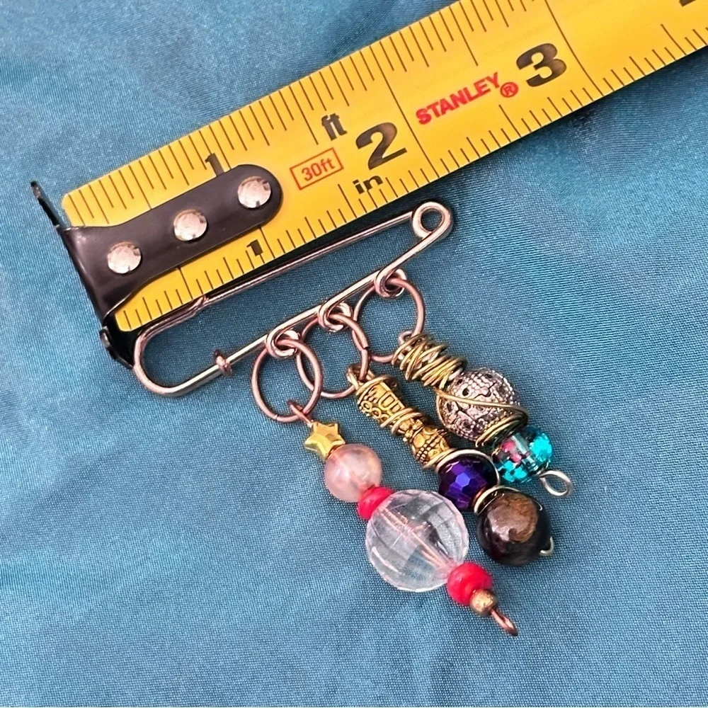 Artisan Glass Bead Brooch | Handmade | Pin Multicolor Wire-Wrapped OOAK 4370